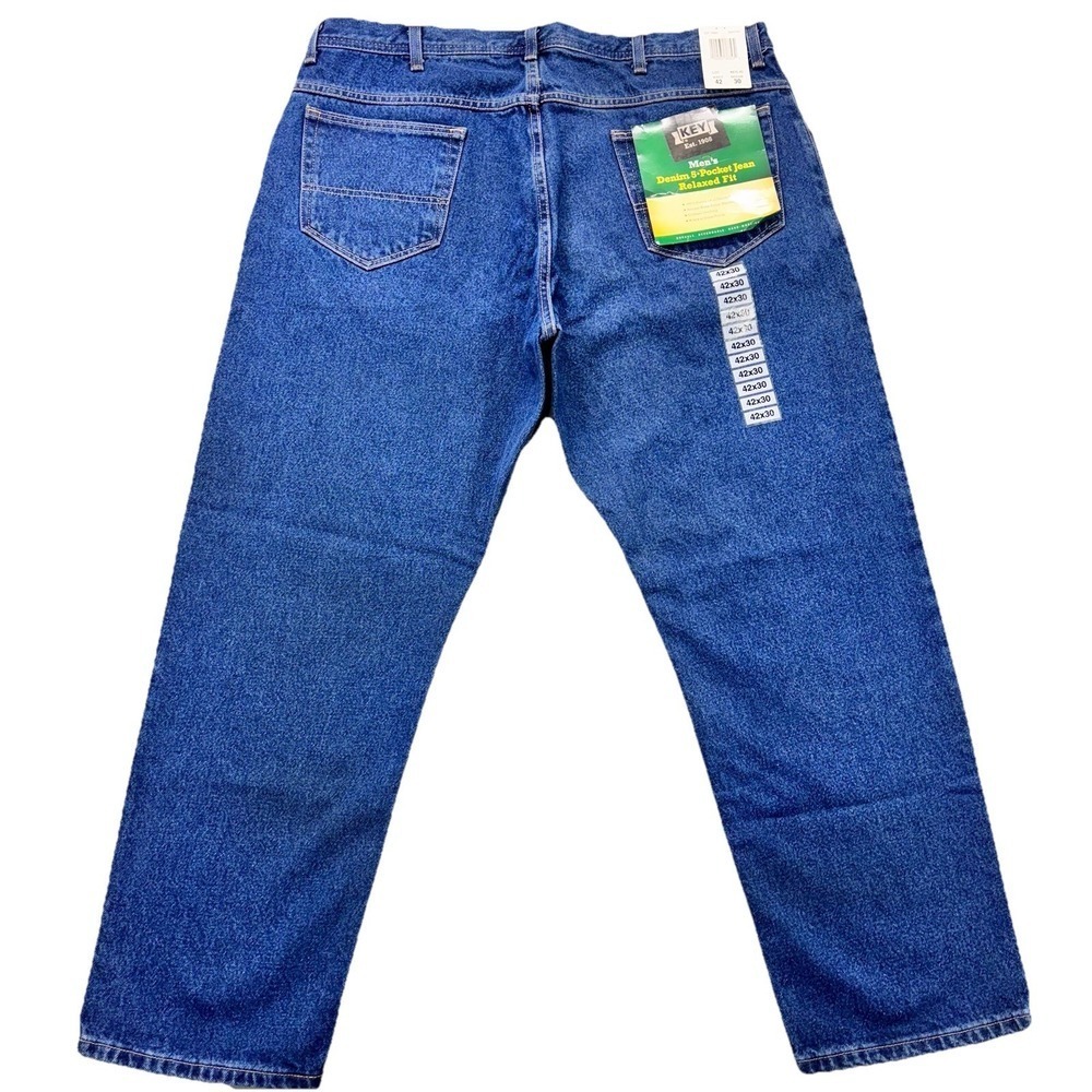 Key Jeans Mens 42x30 Boot Cut Relaxed Fit 5 Pocket Blue Denim Workwear‎ NEW